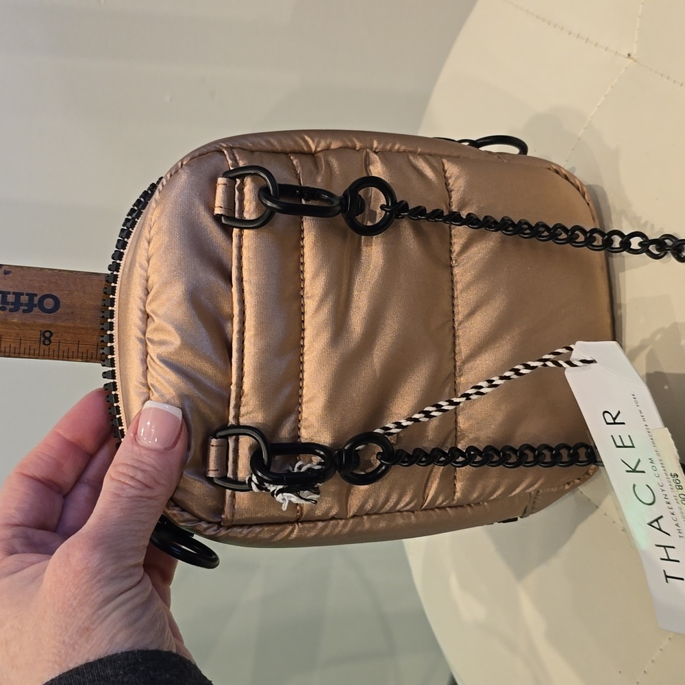 Thacker Puffer rose gold metallic Crossbody Phone Purse Case Black Chain New NYC - Picture 11 of 12